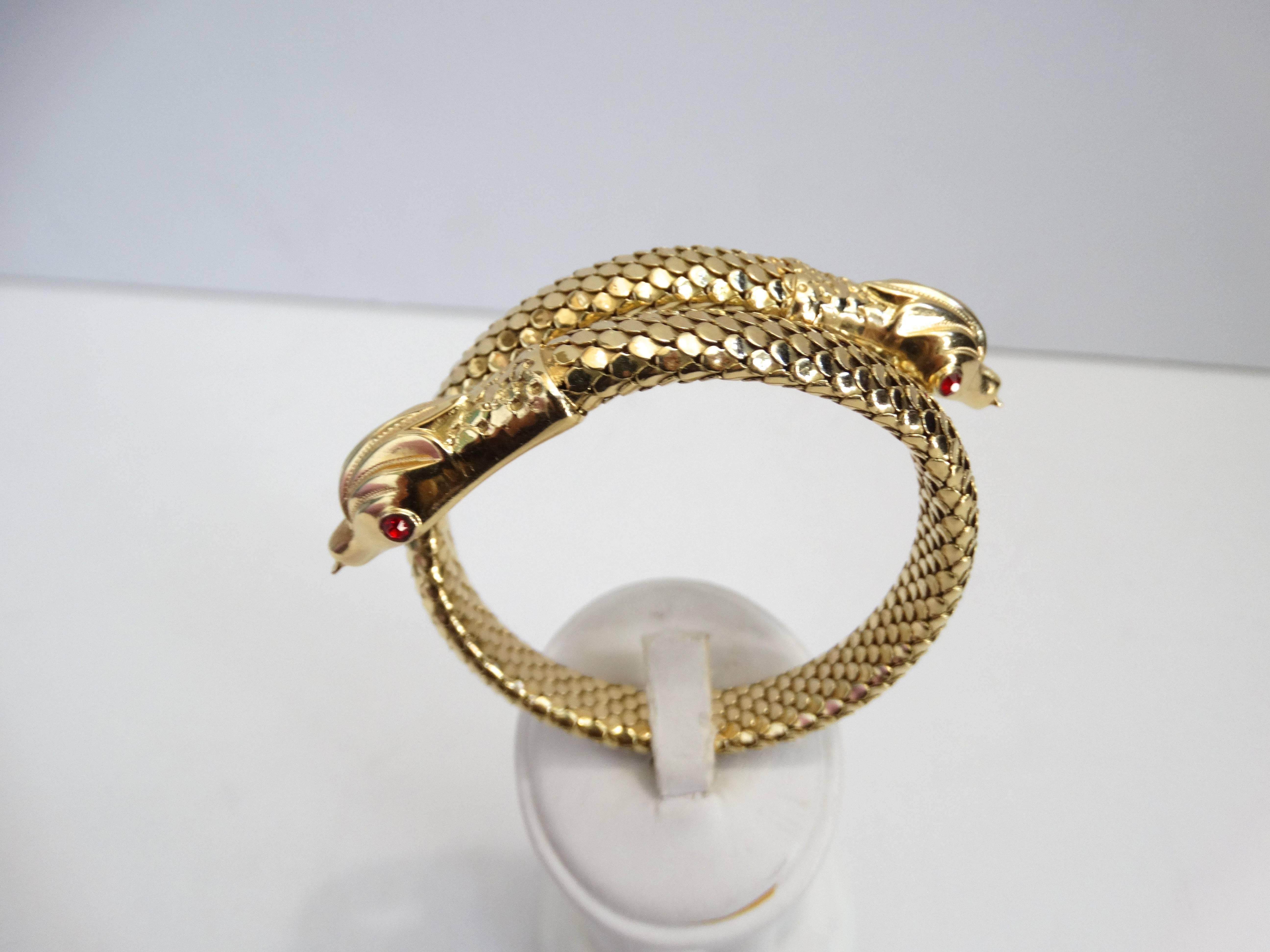 Women's or Men's 18 Karat Gold Double Headed Serpent Wrap-Around Bracelet For Sale