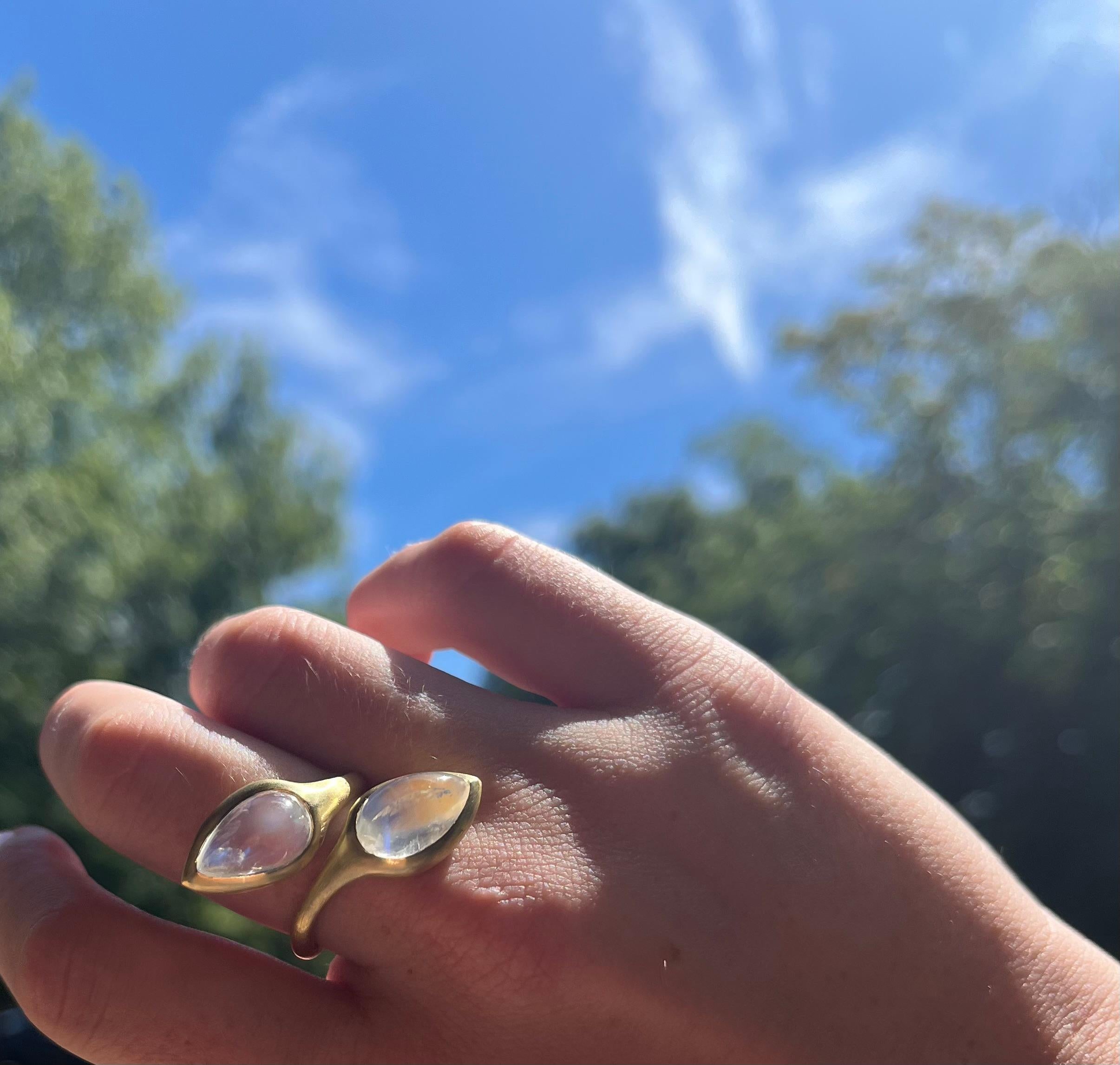 Cabochon 18 Karat Gold Double Moonstone Snake Ring For Sale