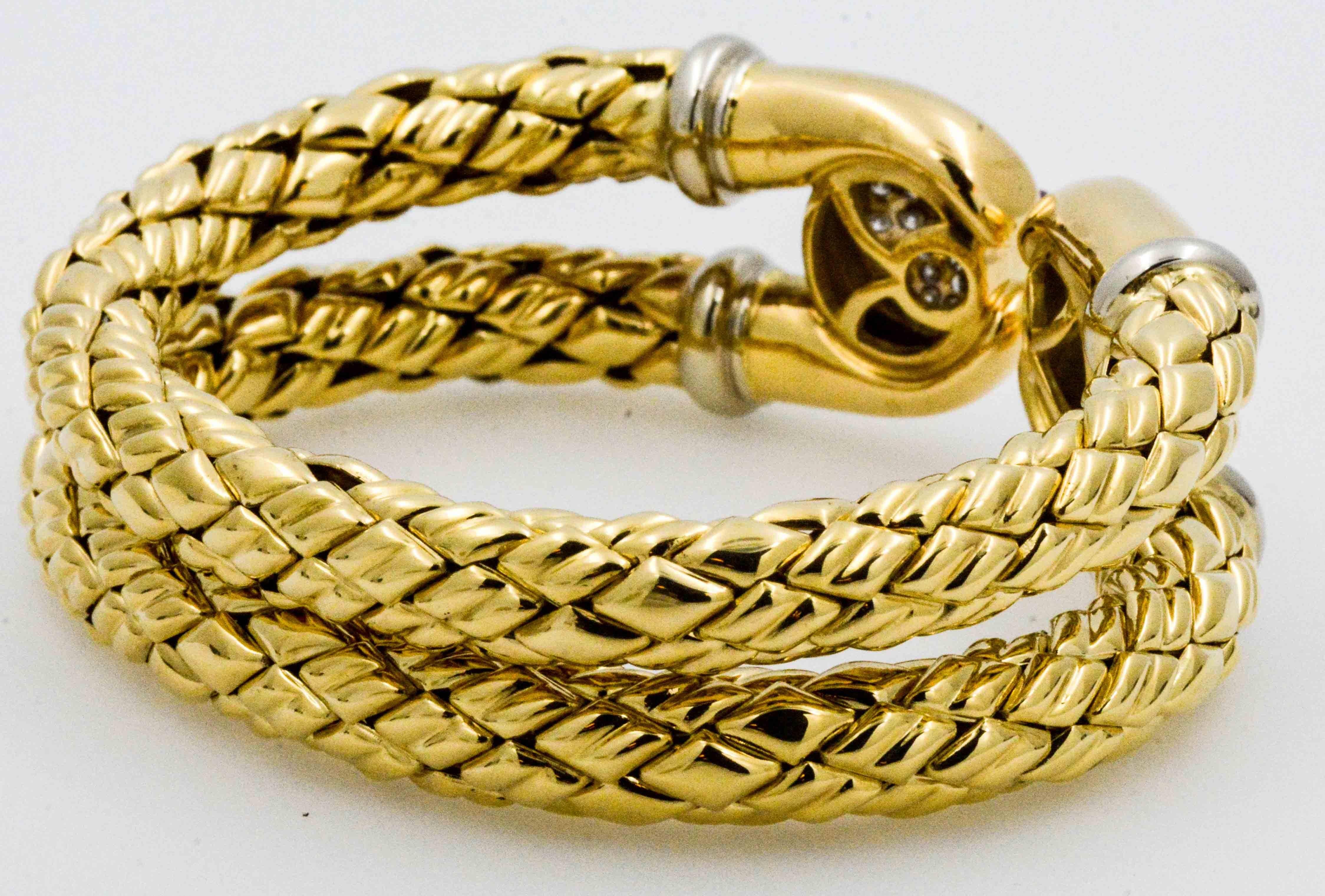 18 Karat Gold Double Open Cuff Ruby Diamond Bracelet 1