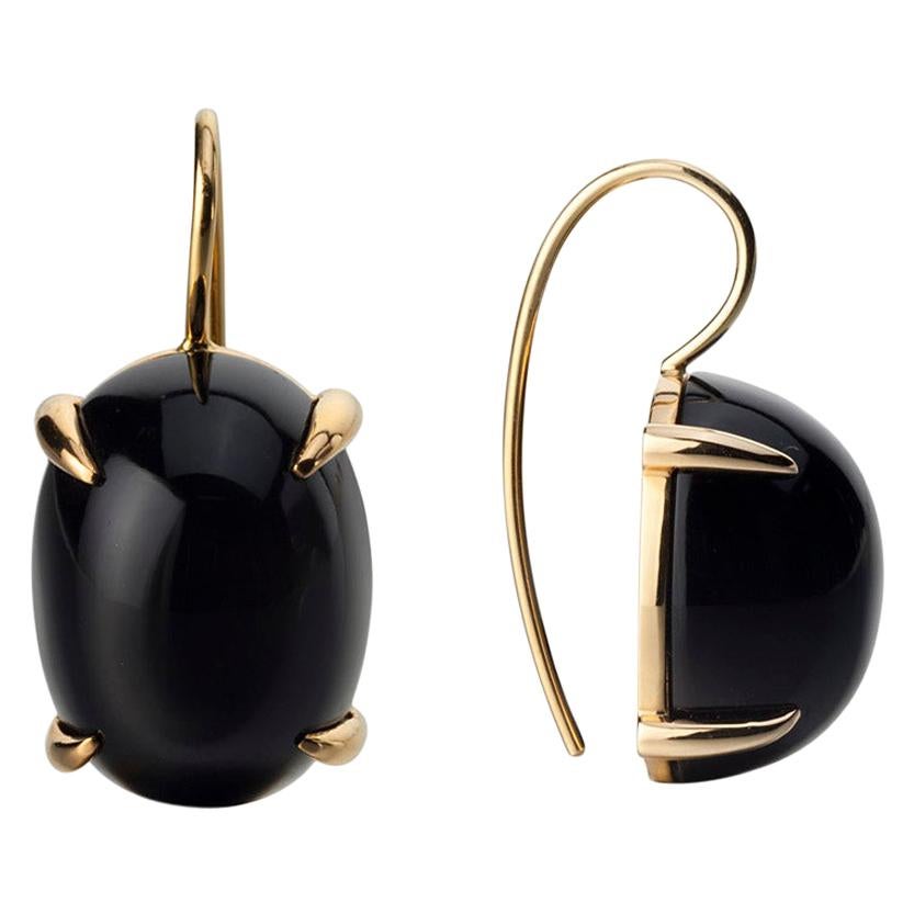 18 Karat Yellow Gold Drop Earrings Set with 36.05 Carat Oval Cabochon Cut Onyx For Sale