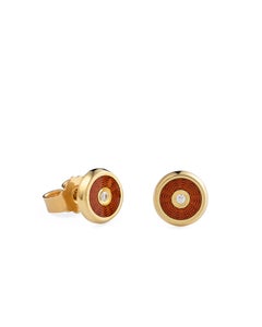 18-Karat Gold Earrings and Pendant Set “Harmony” with Diamonds and Red Enamel