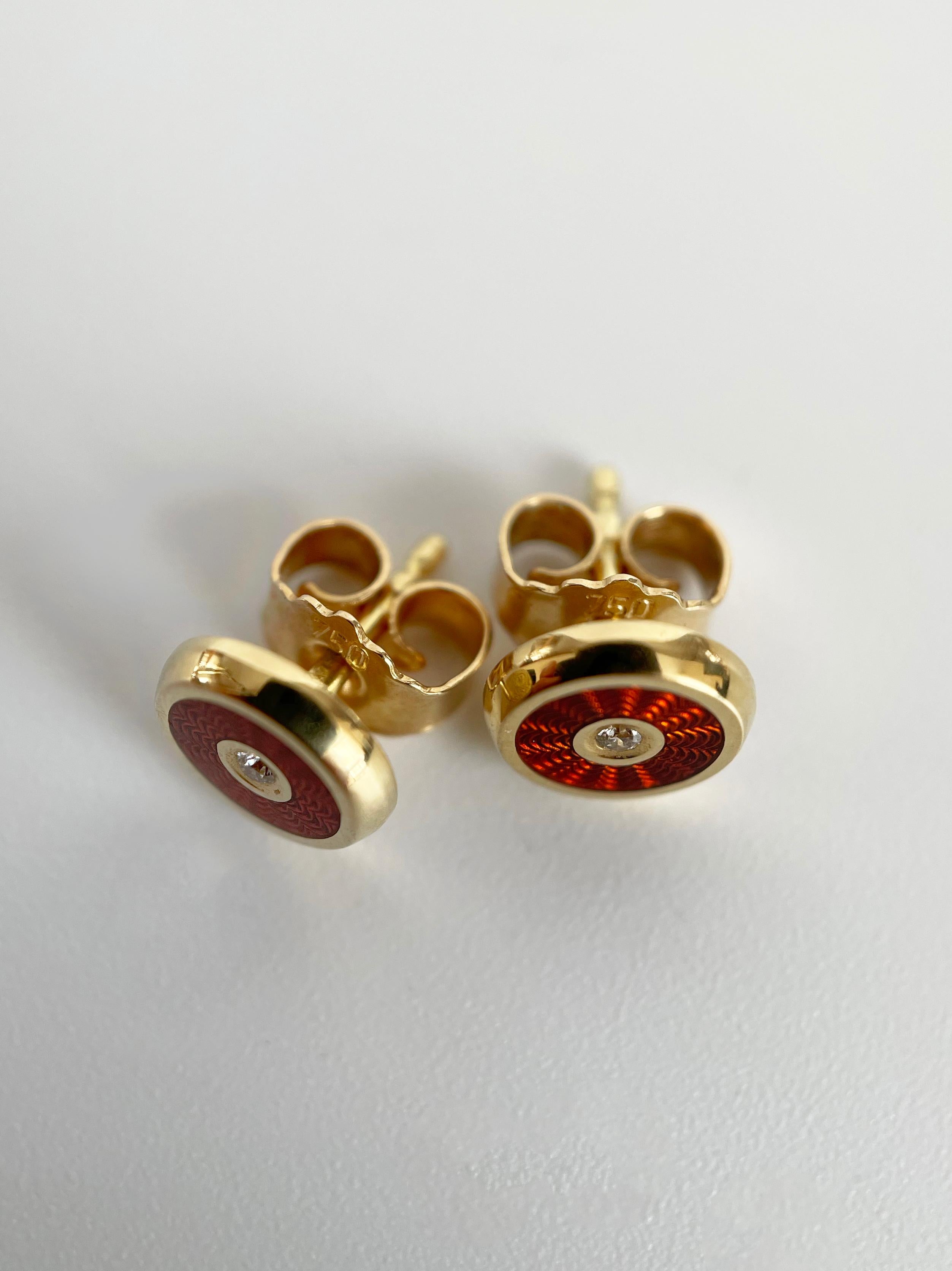 18-Karat Gold Earrings and Pendant Set “Harmony” with Diamonds and Red Enamel For Sale 3