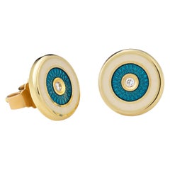 18-Karat Gold Earrings “Harmony” with Diamonds, Turquoise and Opalescent Enamel