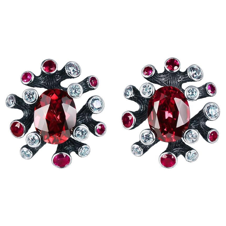 18 Karat Gold Earrings with 0.38 Carat Diamonds and 2.69 Carat Garnet