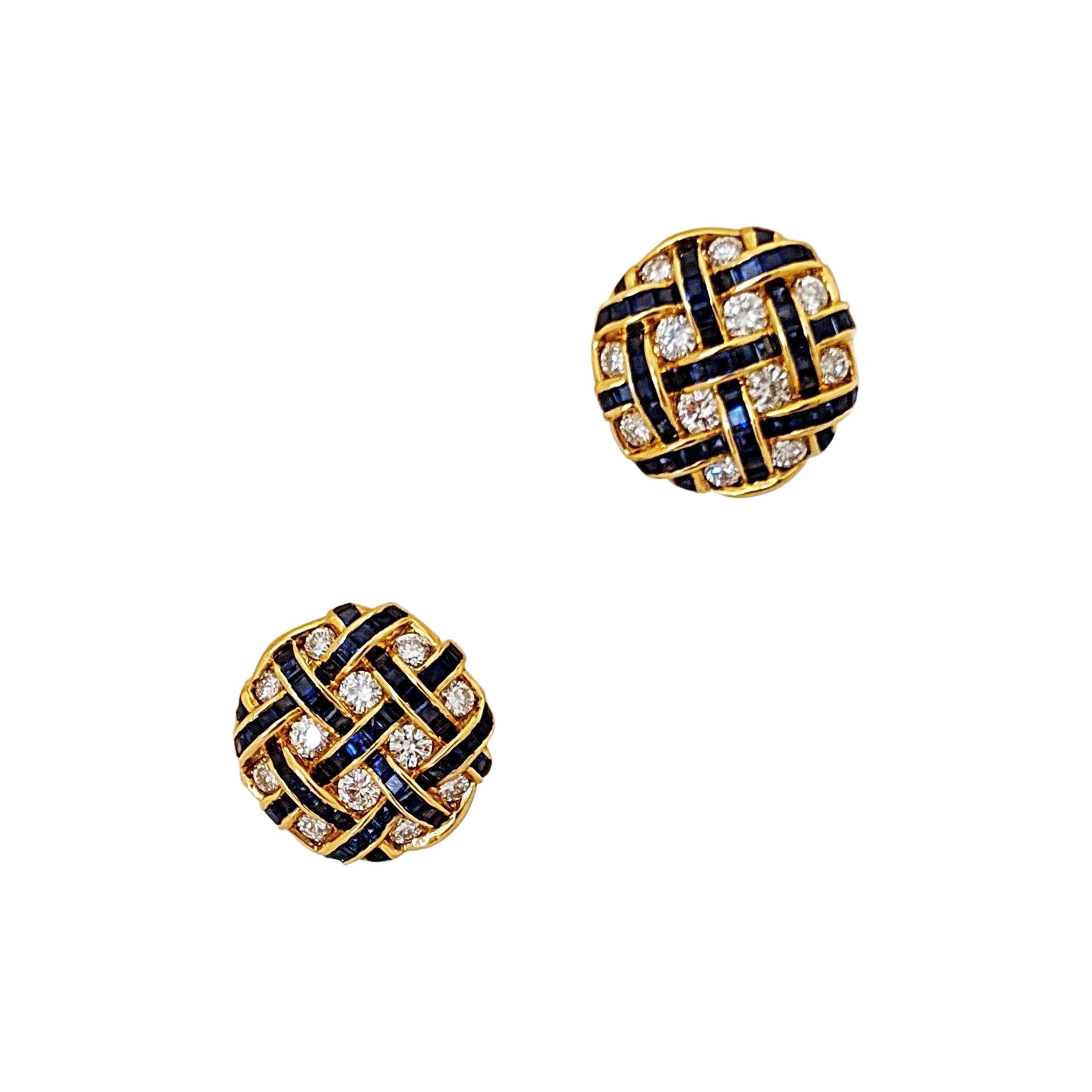 Pendientes de oro de 18 quilates con diamante de 1,64 quilates y zafiros azules de 3,94 quilates