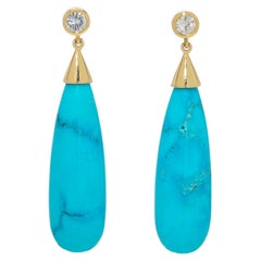Gloria Bass Boucles d'oreilles en or 18 carats avec gouttes de turquoise et saphirs blancs