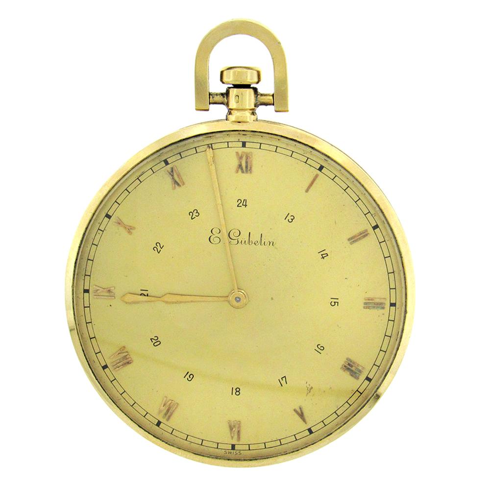 18 Karat Gold E.Gubelin Oversize Open Face Pocketwatch For Sale