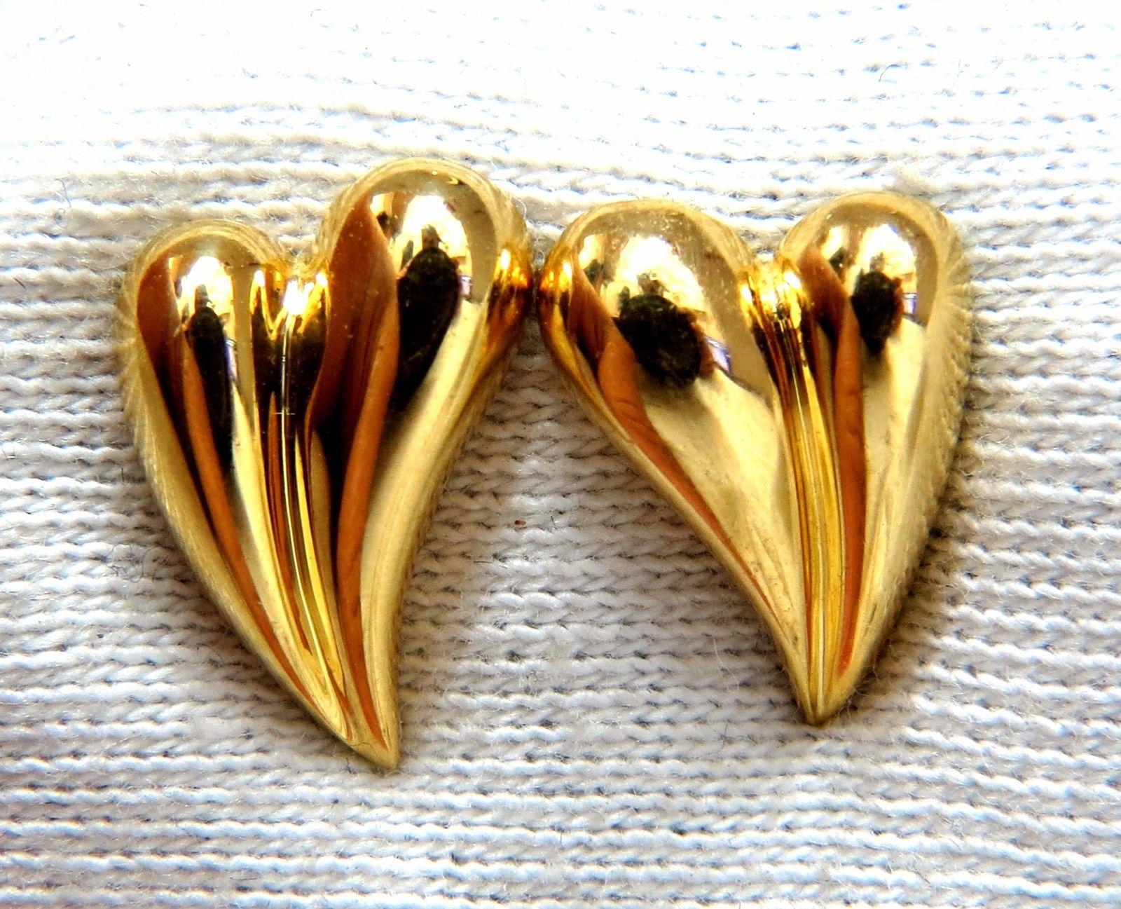 Women's or Men's 18 Karat Gold Elongated Heart Stud Earrings