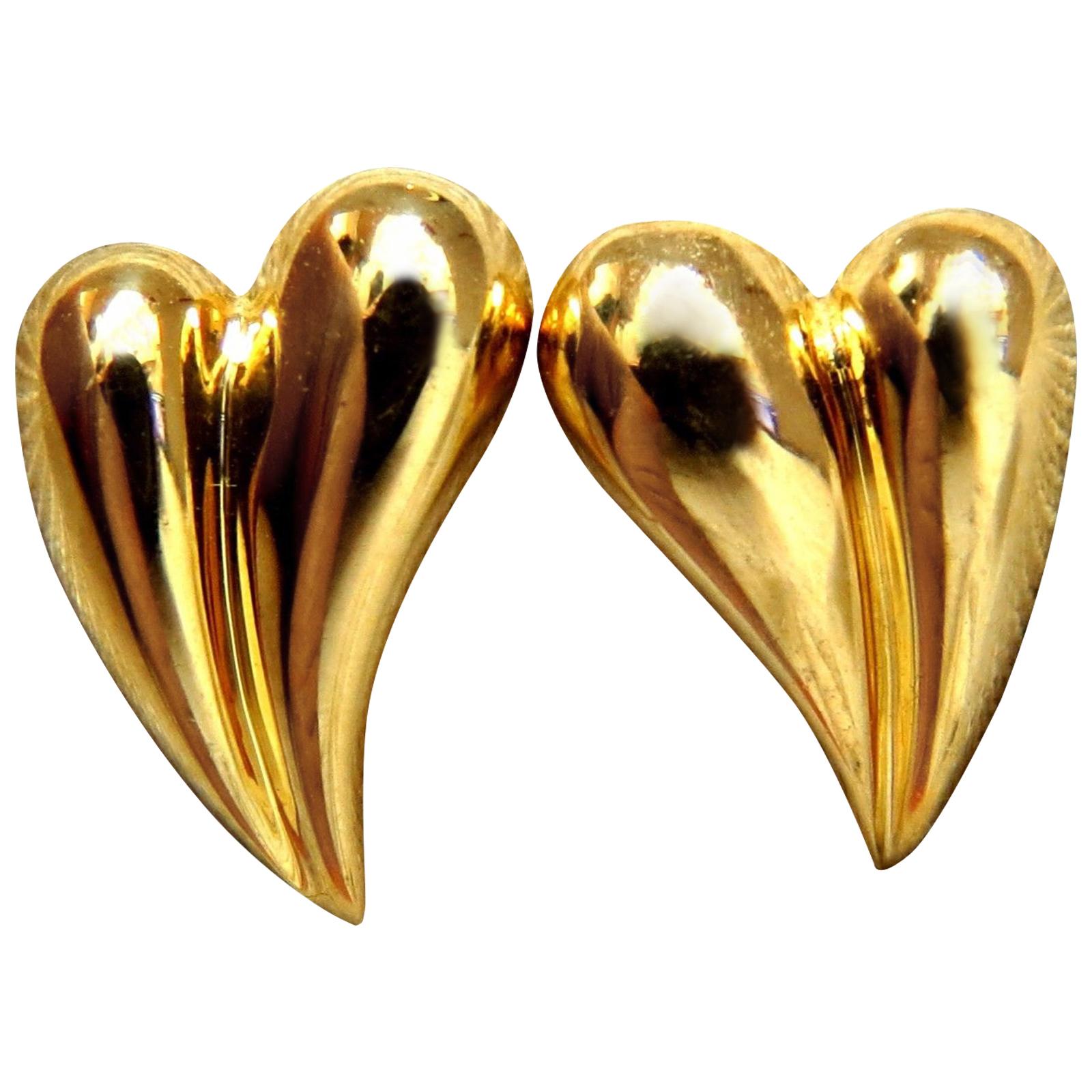 18 Karat Gold Elongated Heart Stud Earrings