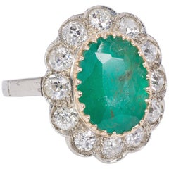 18 Karat Gold, Emerald '4ct' and Diamond '2.3 Carat' Cluster Ring, 1930s-1940s