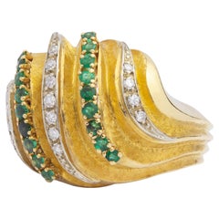 Vintage 18 Karat Gold, Emerald and Diamond 
Bombe
 Ring