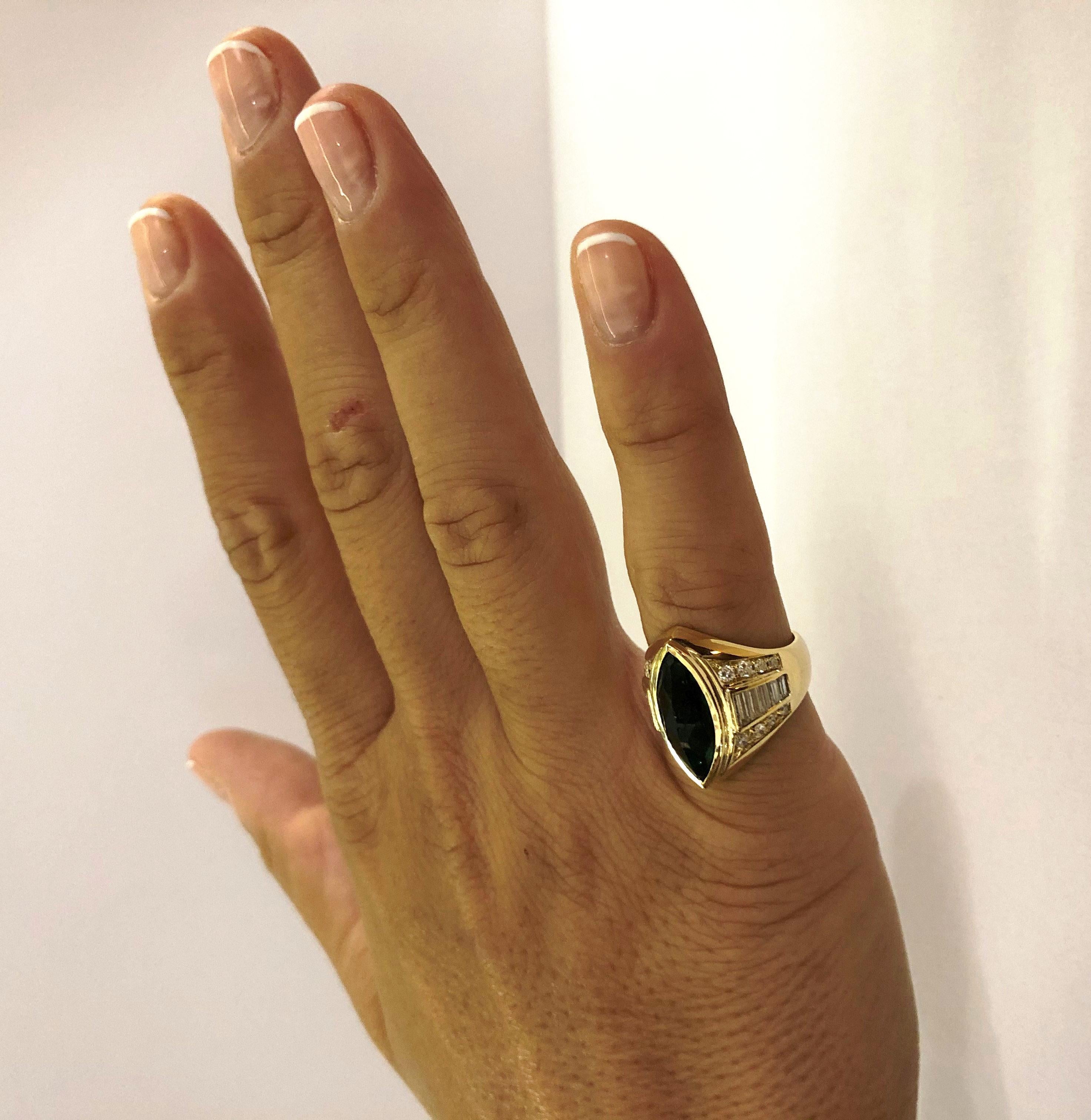 Women's or Men's 18 Karat Gold Emerald and Diamond Ring