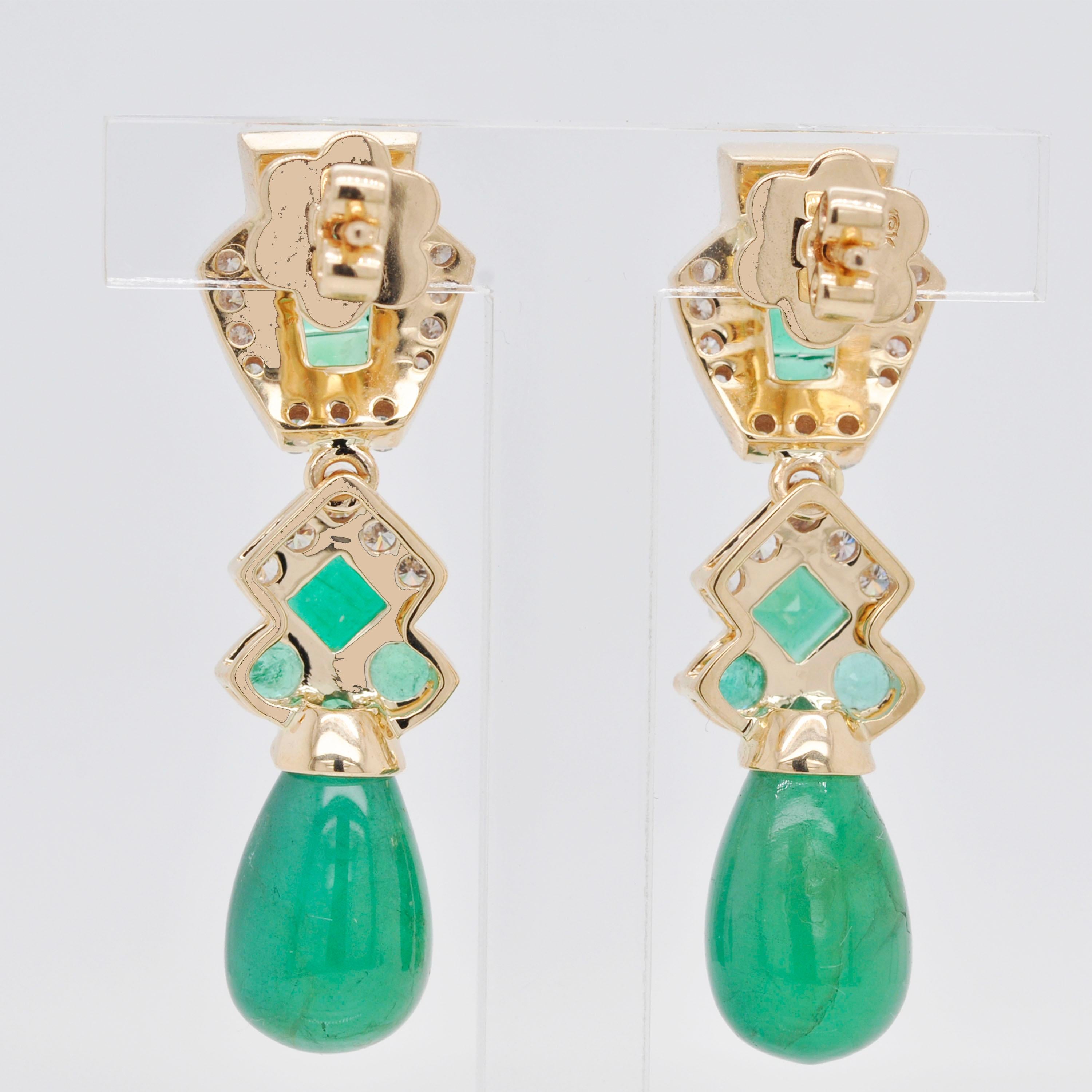 Tapered Baguette 14.34 Carats 18K Gold Emerald Baguette Emerald Drop Diamond Dangler Earrings