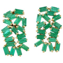 18 Karat Gold Emerald Baguette Stud Earrings