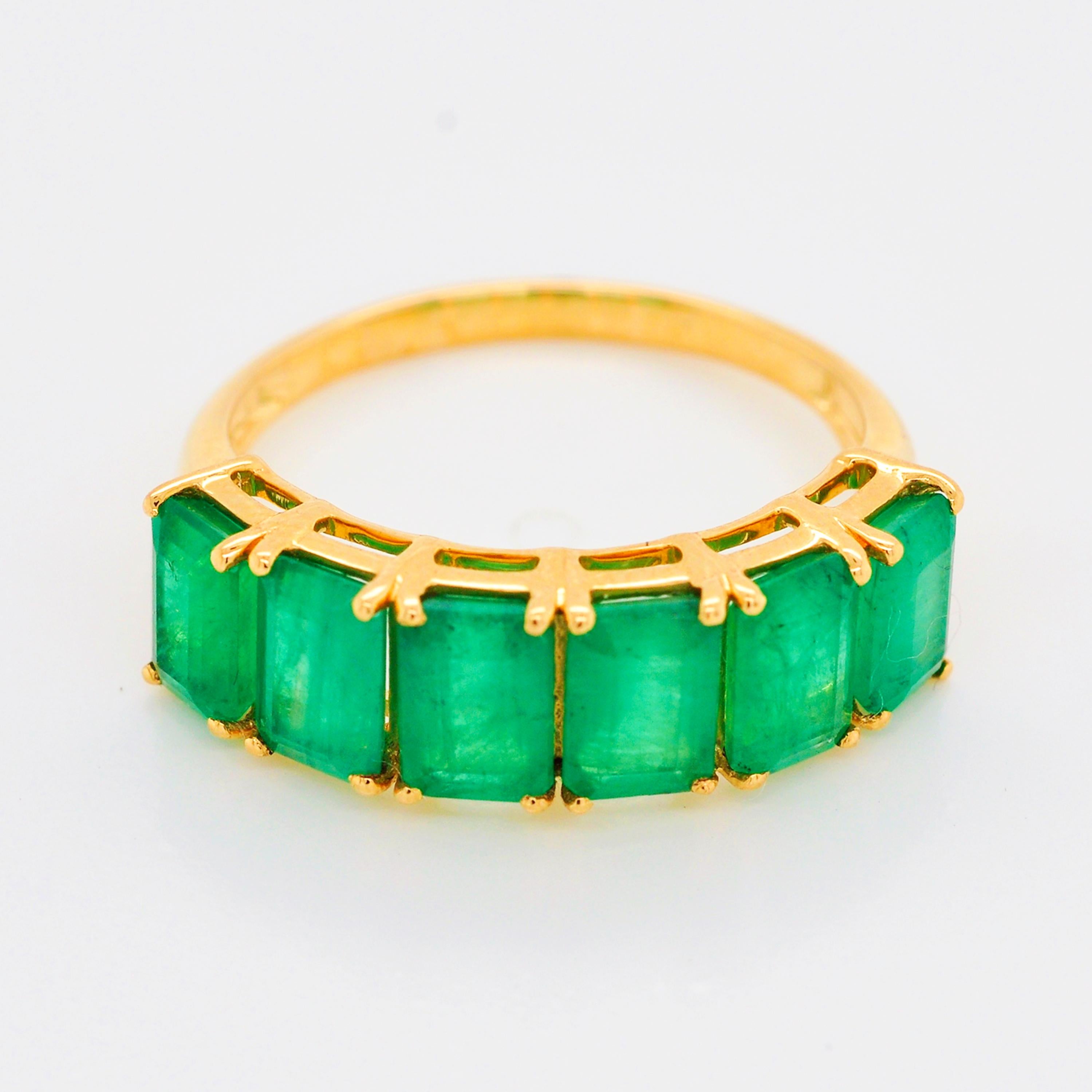 For Sale:  18 Karat Gold Emerald Cut Octagon Brazilian Emerald Half Eternity Band Ring 3