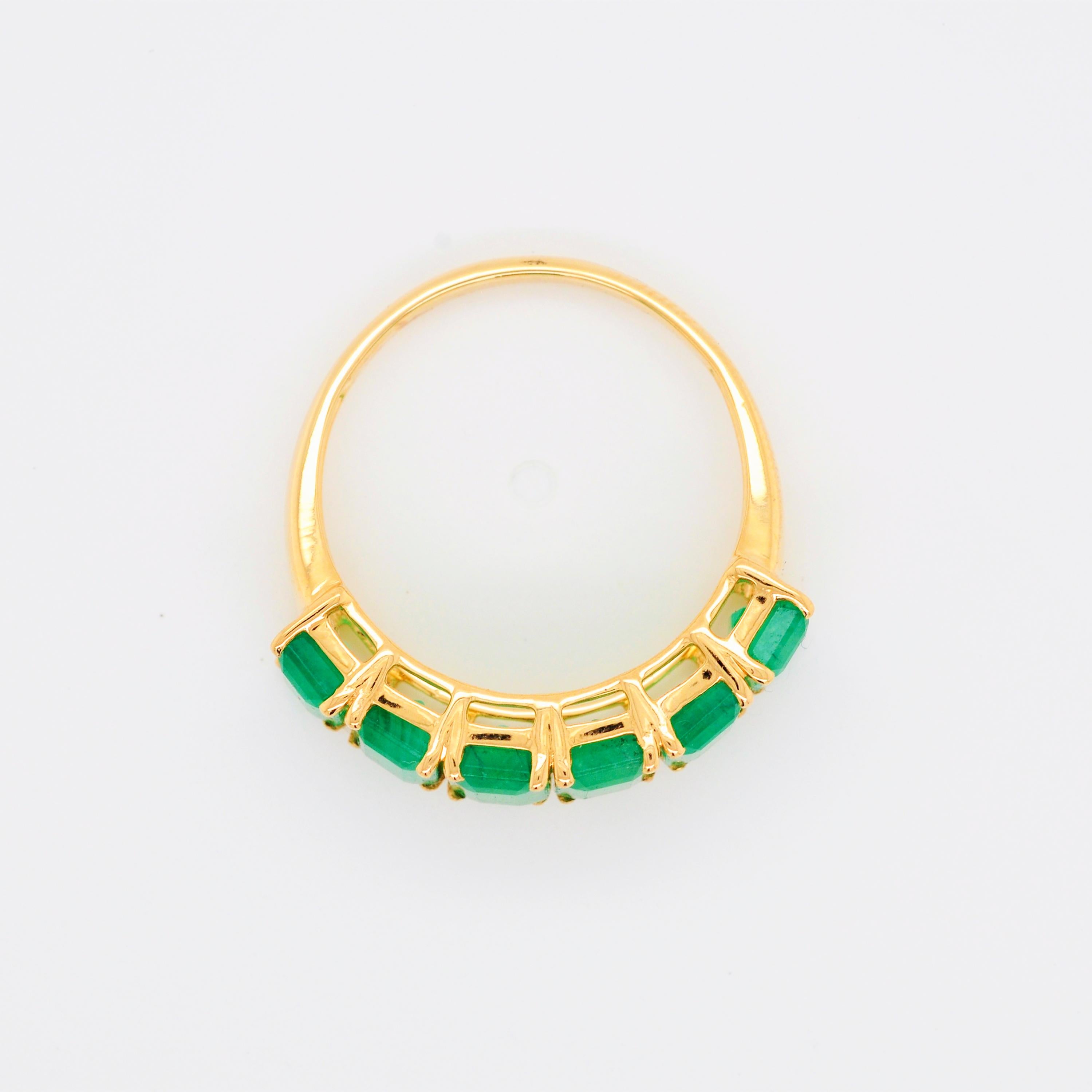 For Sale:  18 Karat Gold Emerald Cut Octagon Brazilian Emerald Half Eternity Band Ring 4