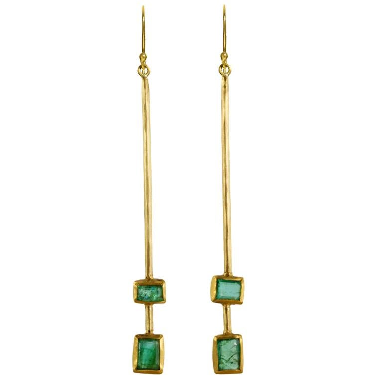 Margery Hirschey 18 Karat Gold Emerald Deco Stick Earrings For Sale