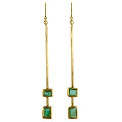 Margery Hirschey 18 Karat Gold Emerald Deco Stick Earrings