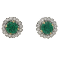 Emerald and Diamond Cluster Stud Earrings set in 18 Karat White Gold