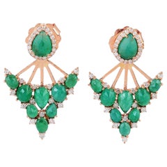 18 Karat Gold Emerald Diamond Ear Jacket Earrings