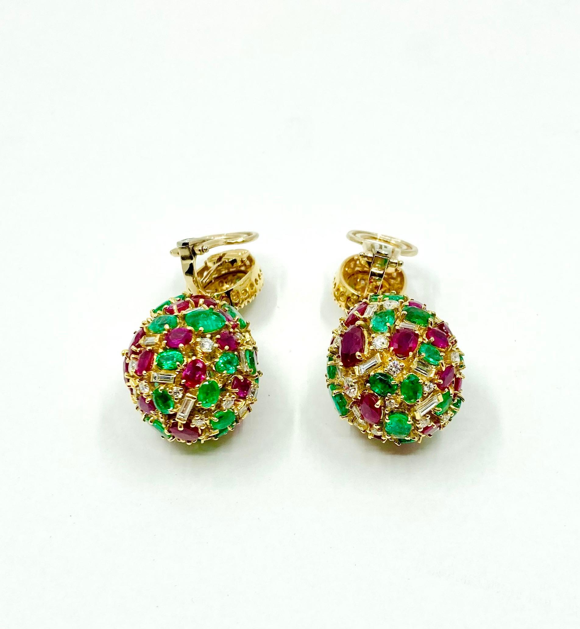 18 Karat Gold Emeralds, Rubies and Diamonds Italian Earrings For Sale 4