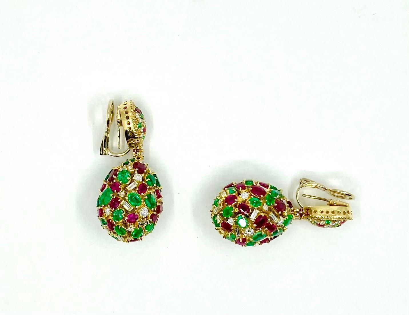 18 Karat Gold Emeralds, Rubies and Diamonds Italian Earrings For Sale 1