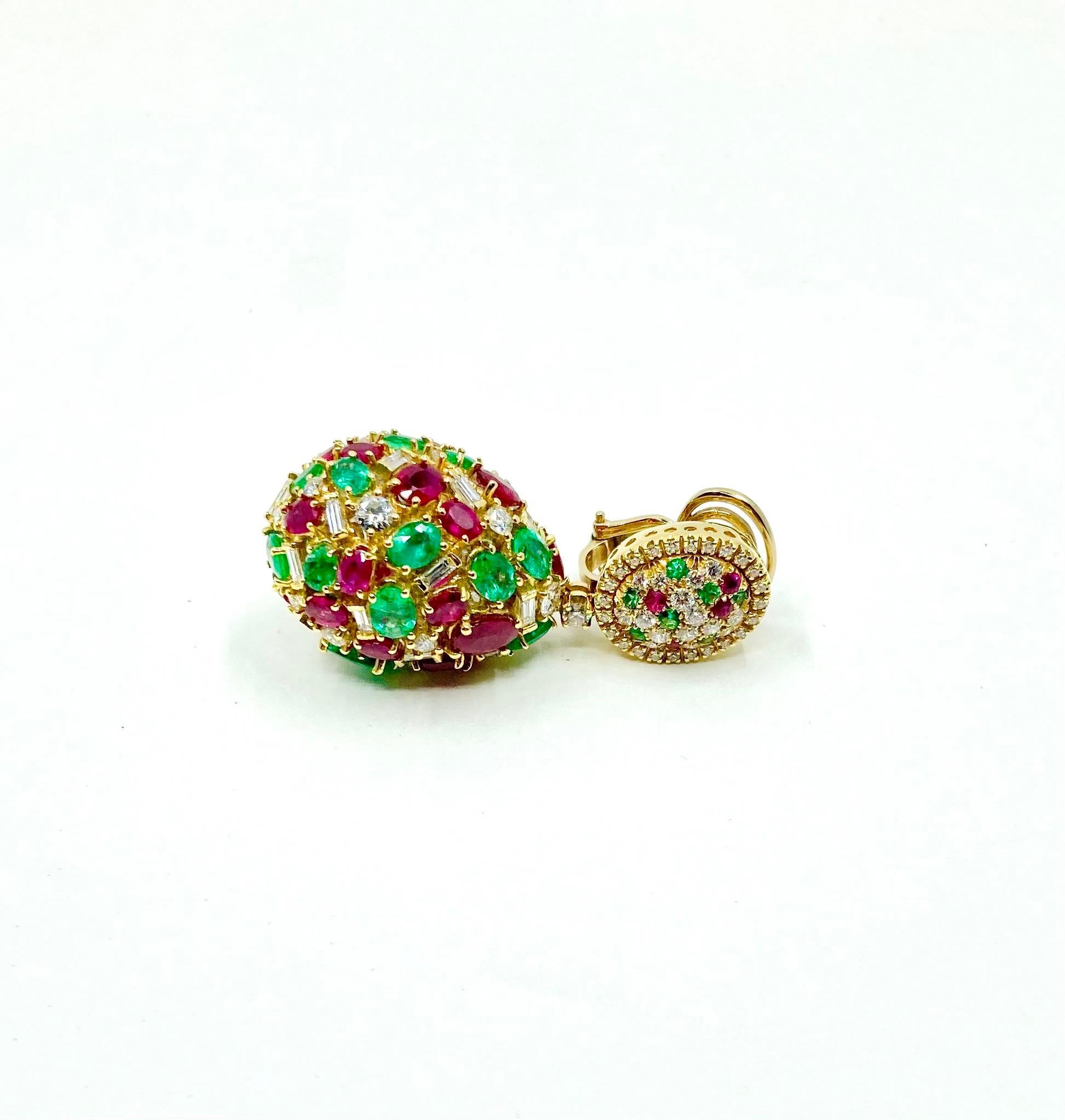 18 Karat Gold Emeralds, Rubies and Diamonds Italian Earrings For Sale 2