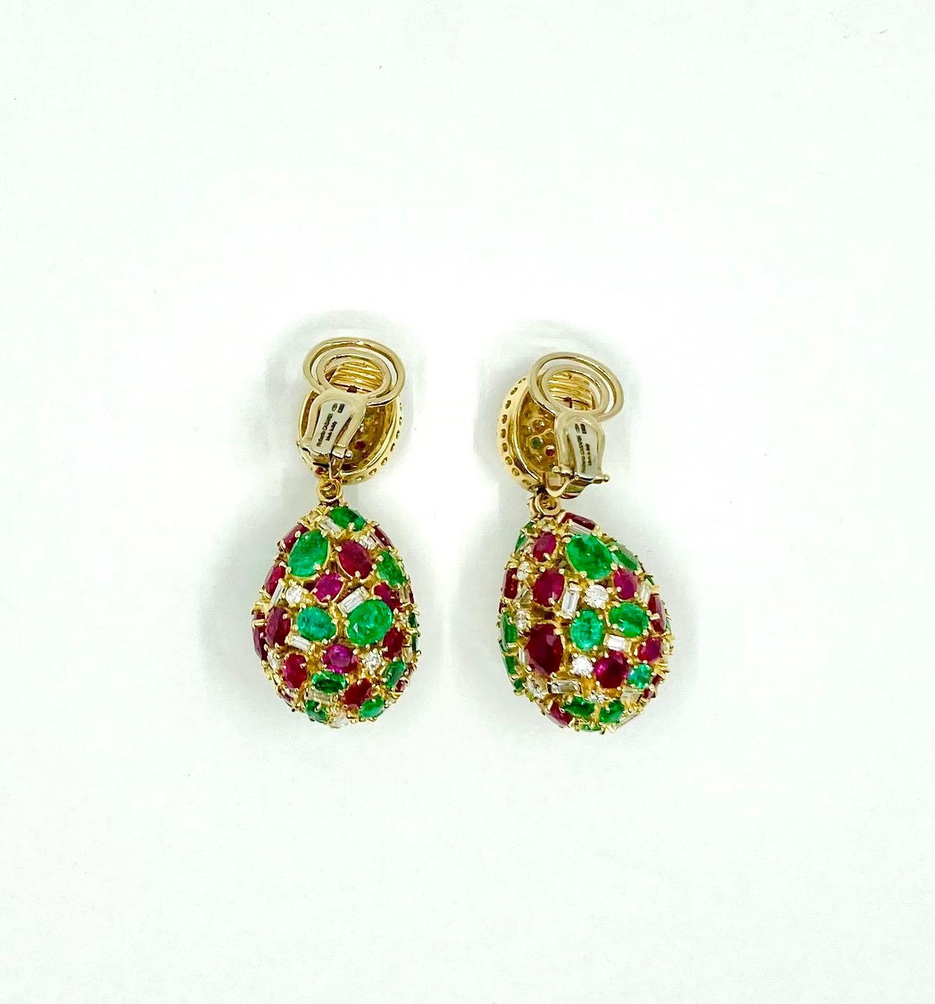 18 Karat Gold Emeralds, Rubies and Diamonds Italian Earrings For Sale 3