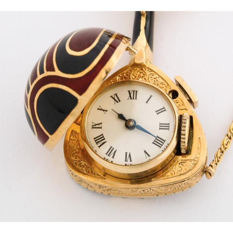 18 Karat Gold Enamel and Diamond Mandolin Pendant Watch Brooch G. Ferrero 3