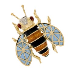 18 Karat Gold Enamel and Diamond "Queen Bee" Brooch