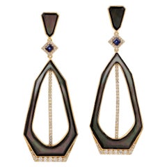 Pendientes Esmalte Zafiro Azul Diamante Oro 18 Kilates