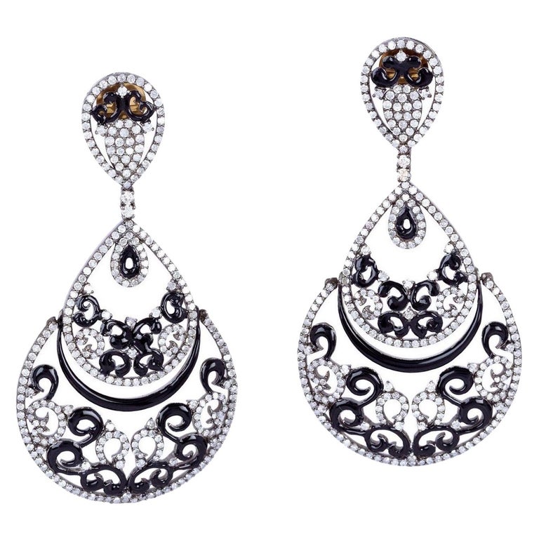 Enamel Diamond 18 Karat Gold Arabesque Earrings For Sale at 1stDibs