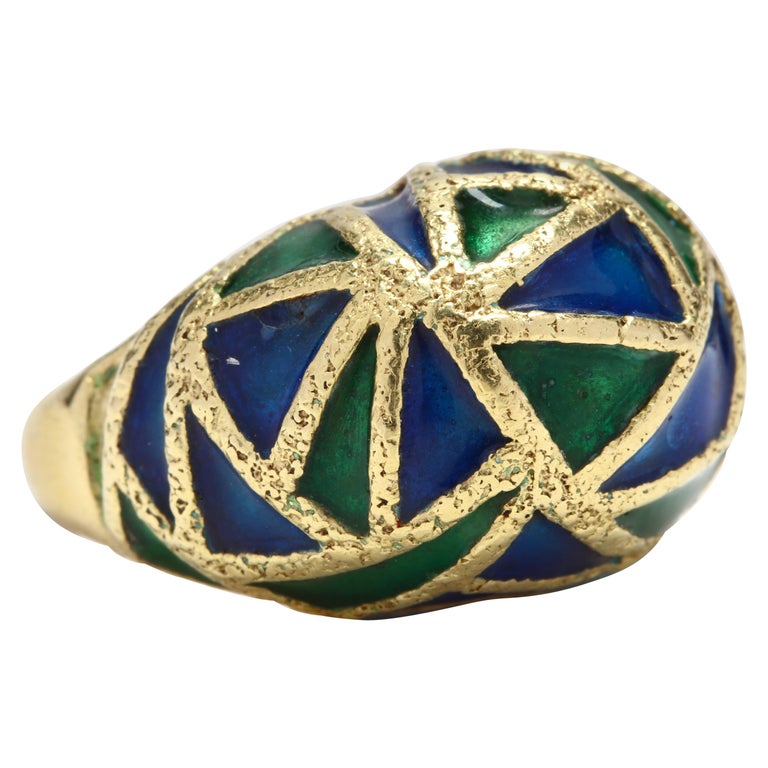 18 Karat Gold Enamel Dome Ring For Sale at 1stdibs