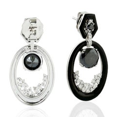 Enamel Door Knocker Diamond 14 Karat Gold Earrings