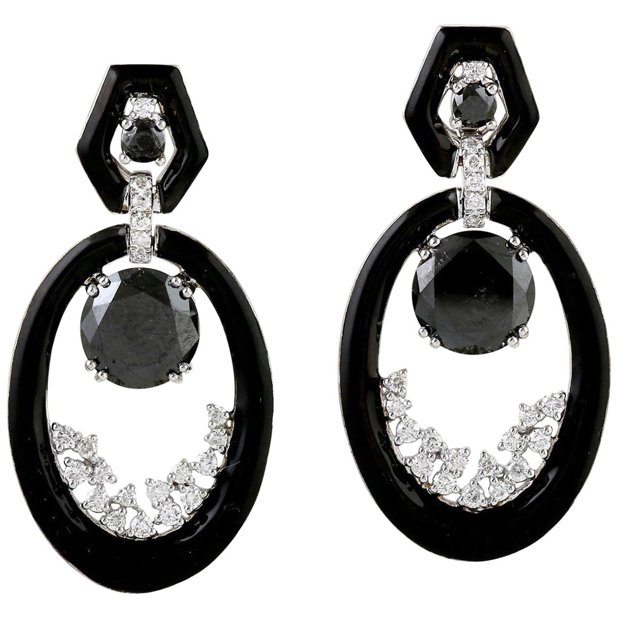 Enamel Door Knocker Diamond 18 Karat Gold Earrings For Sale