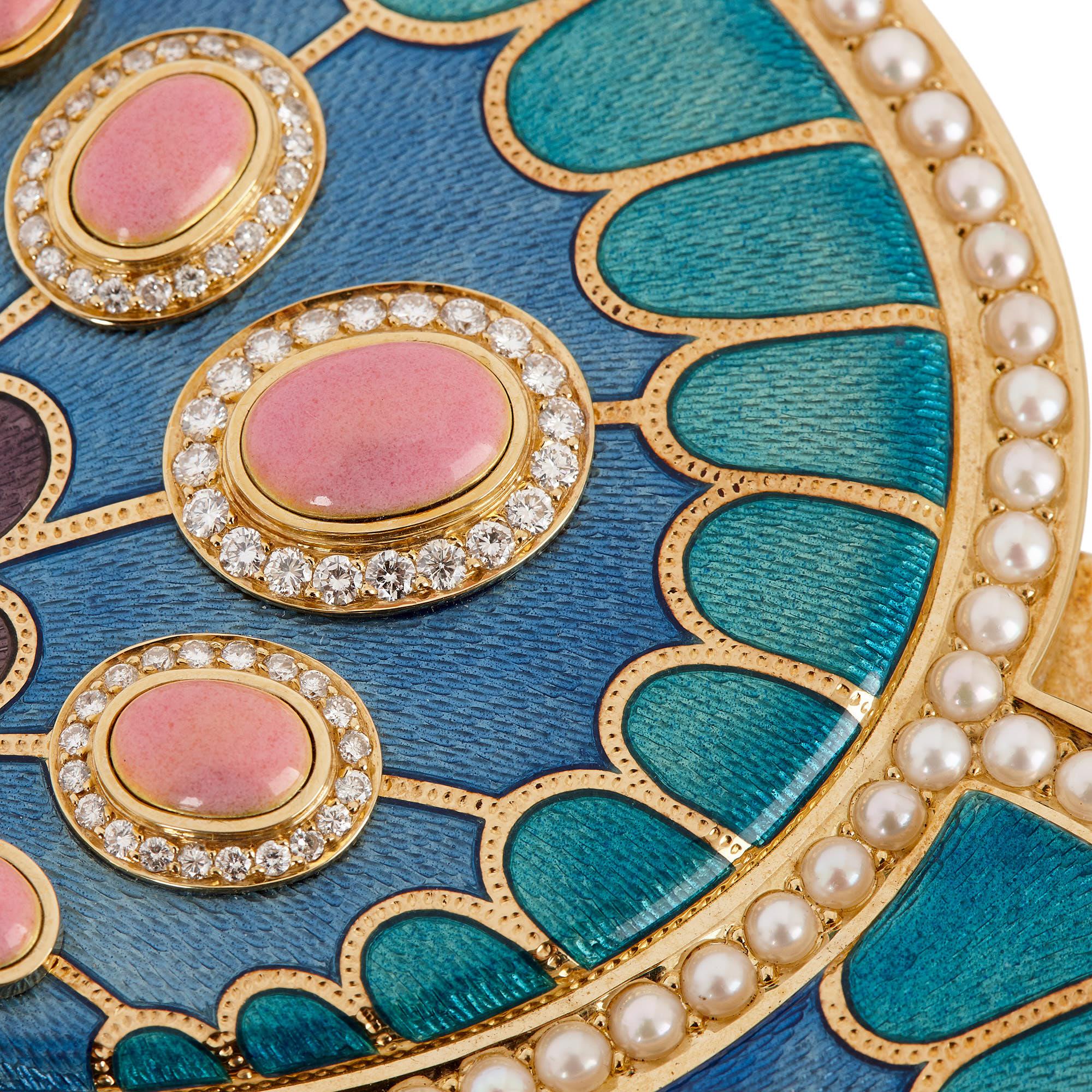18 Karat Gold, Enamel, Pearl and Precious Stone Jewellery Box by Asprey