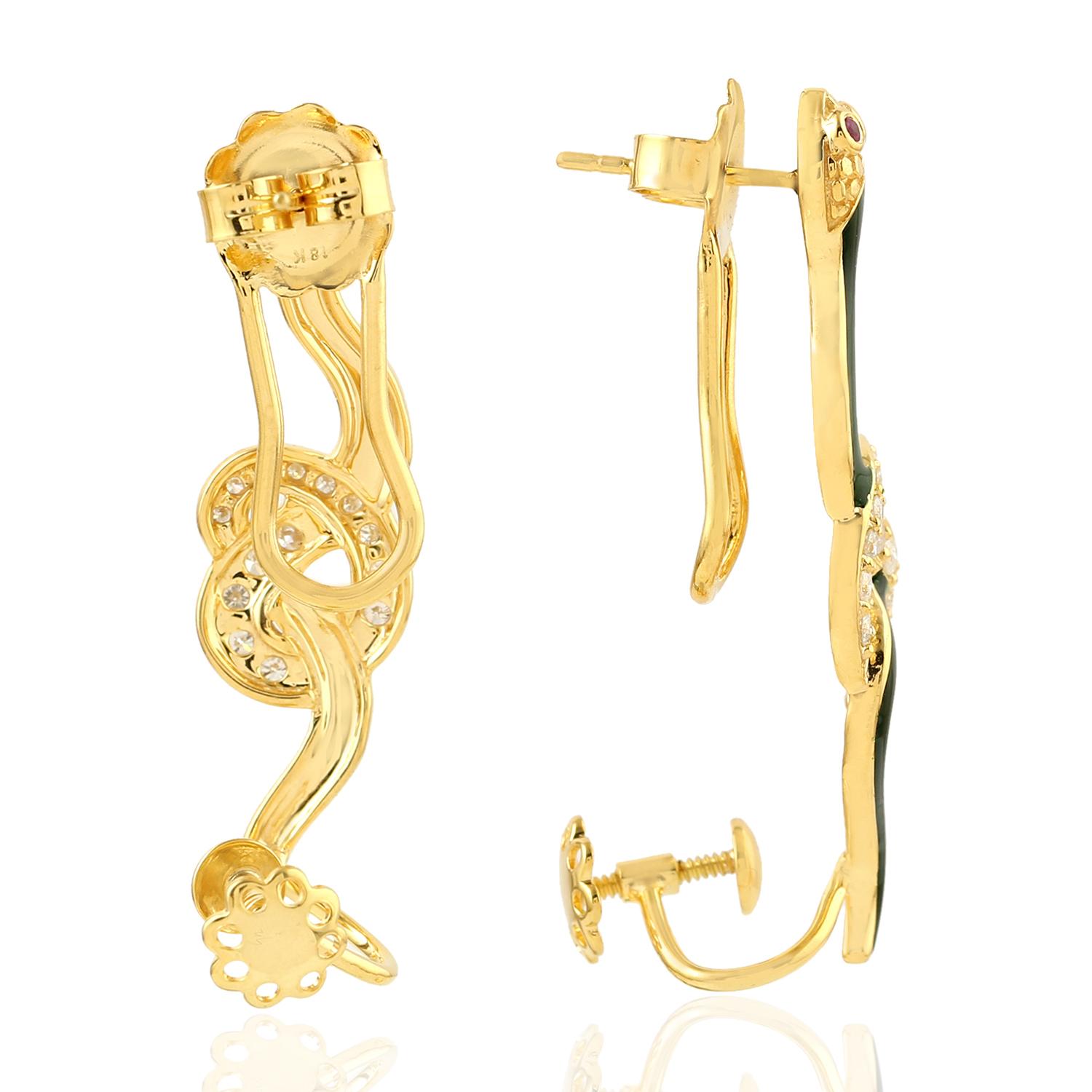 Emaille-Rubin-Diamant-Schlangen-Ohrmantel aus 18 Karat Gold (Zeitgenössisch) im Angebot