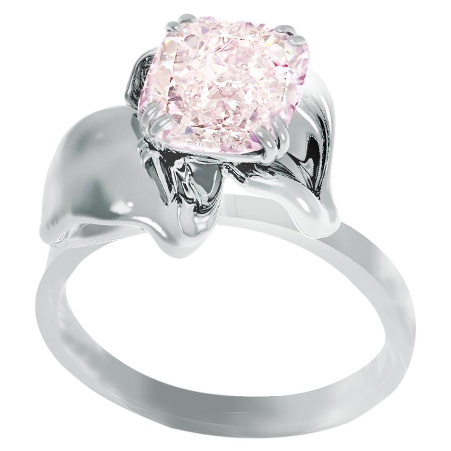 Bague de fiançailles en or dix-huit carats avec diamant rose clair certifié GIA