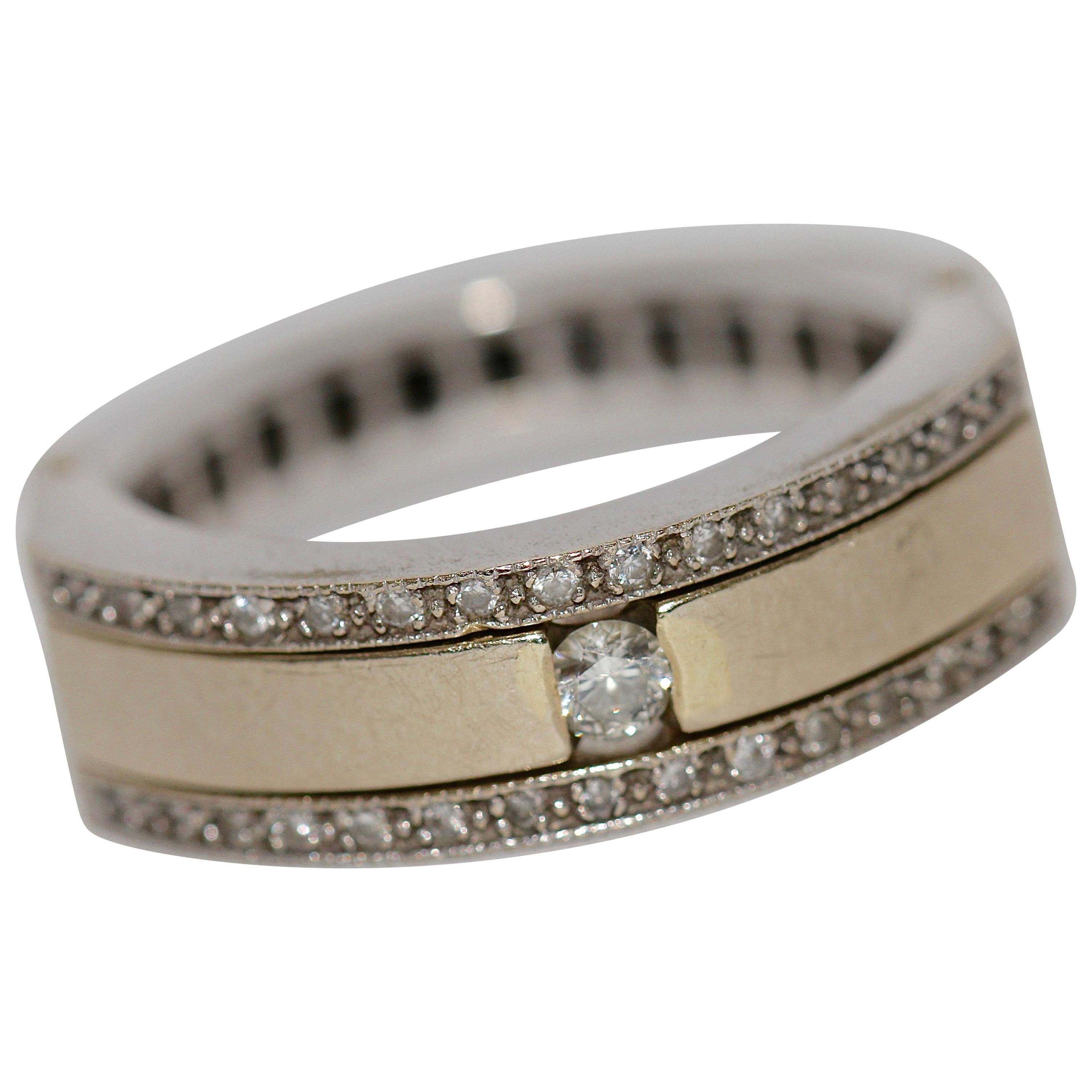 18 Karat Gold Eternity, Transformation Memory Ring with black and white Diamonds For Sale