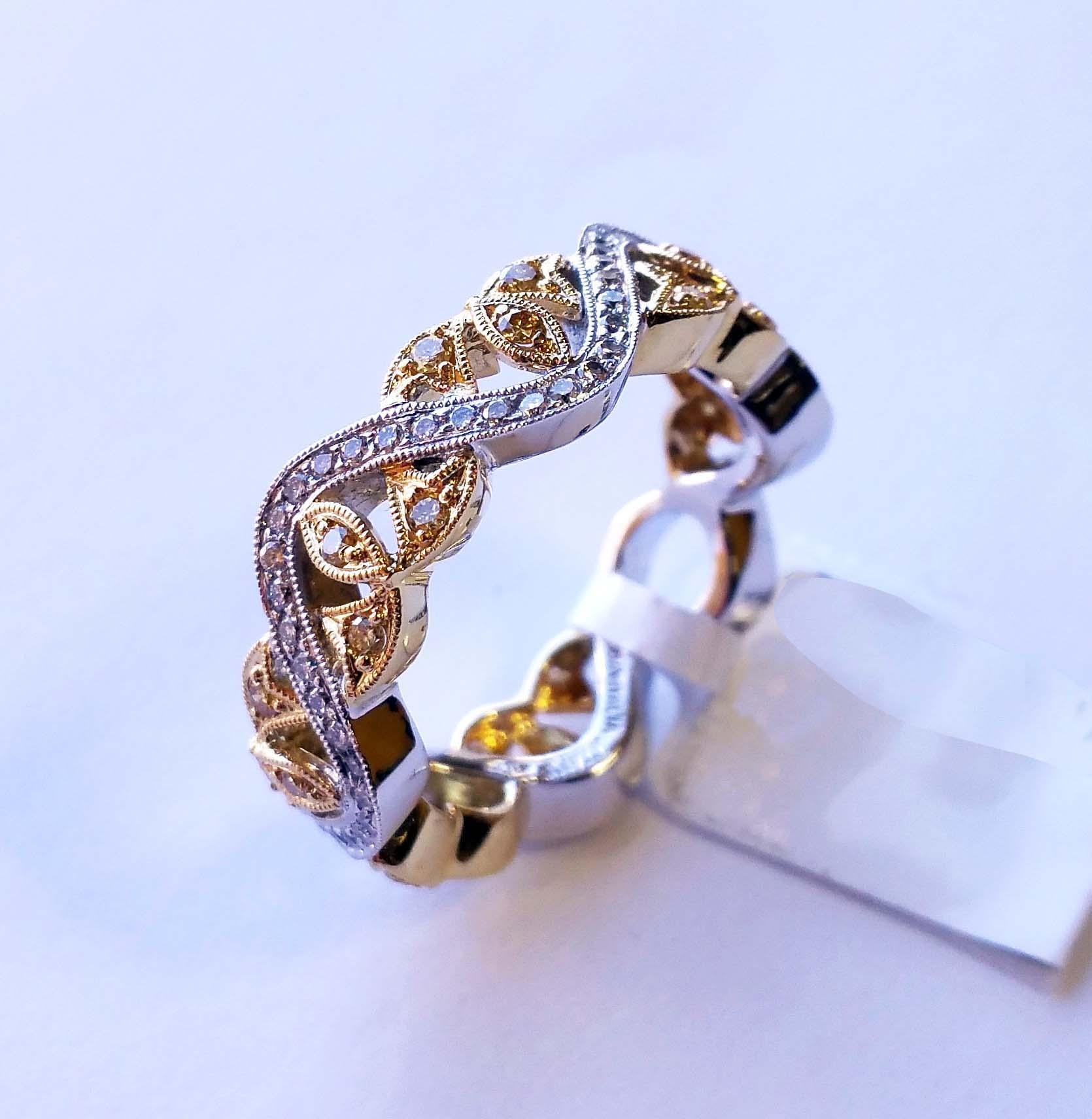 Artisan 18 Karat Gold Etruscan Style Diamond Ring For Sale
