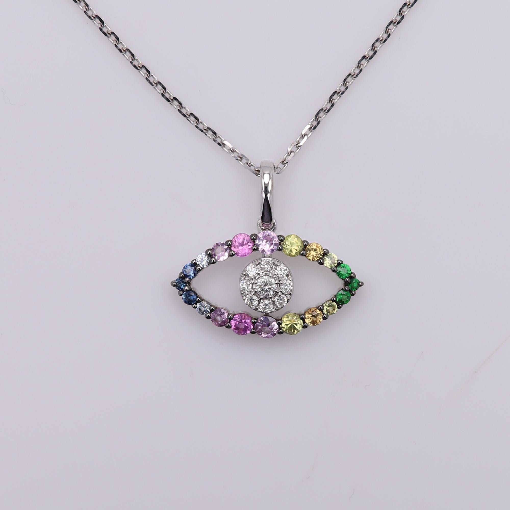 Colgante Ojo de Mal de Oro de 18 Kilates Colores Brillantes Ojo de Mal Multicolor en venta 5