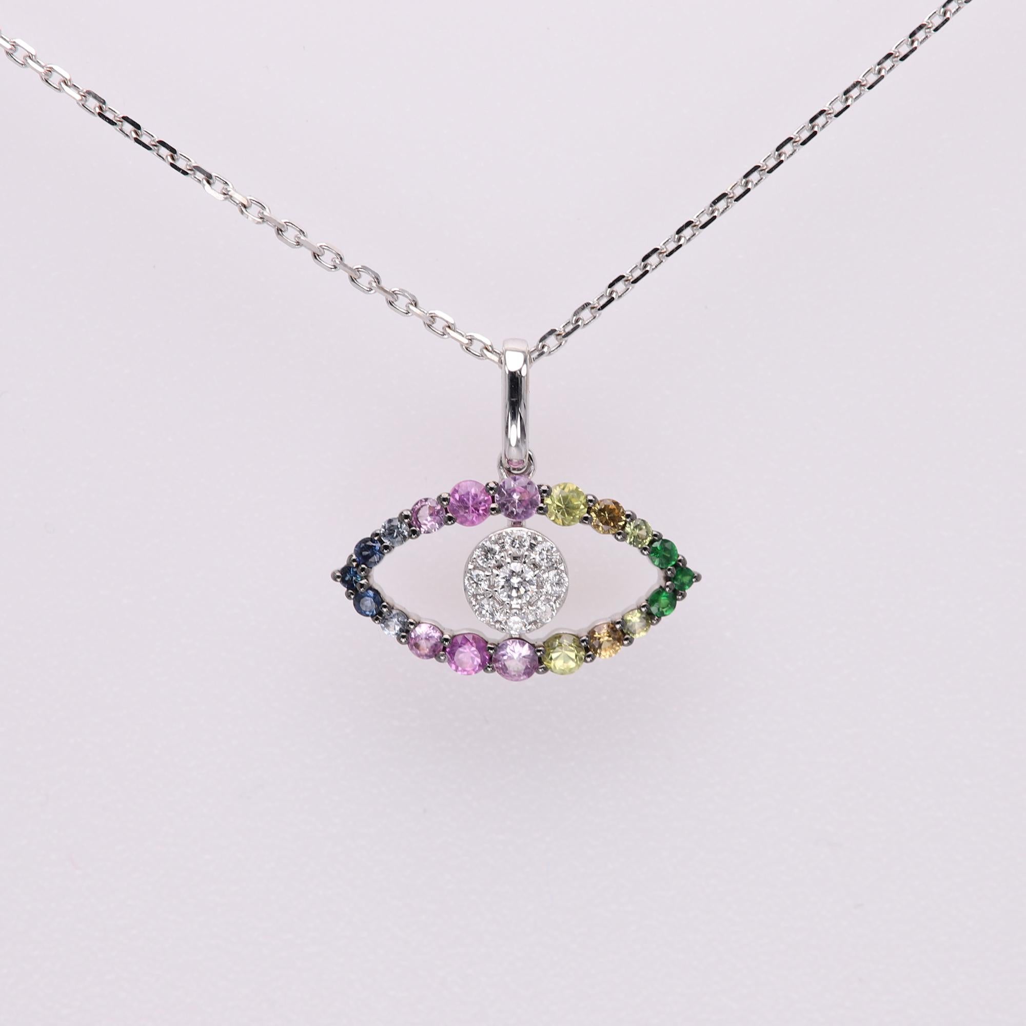 Colgante Ojo de Mal de Oro de 18 Kilates Colores Brillantes Ojo de Mal Multicolor Corte redondo en venta