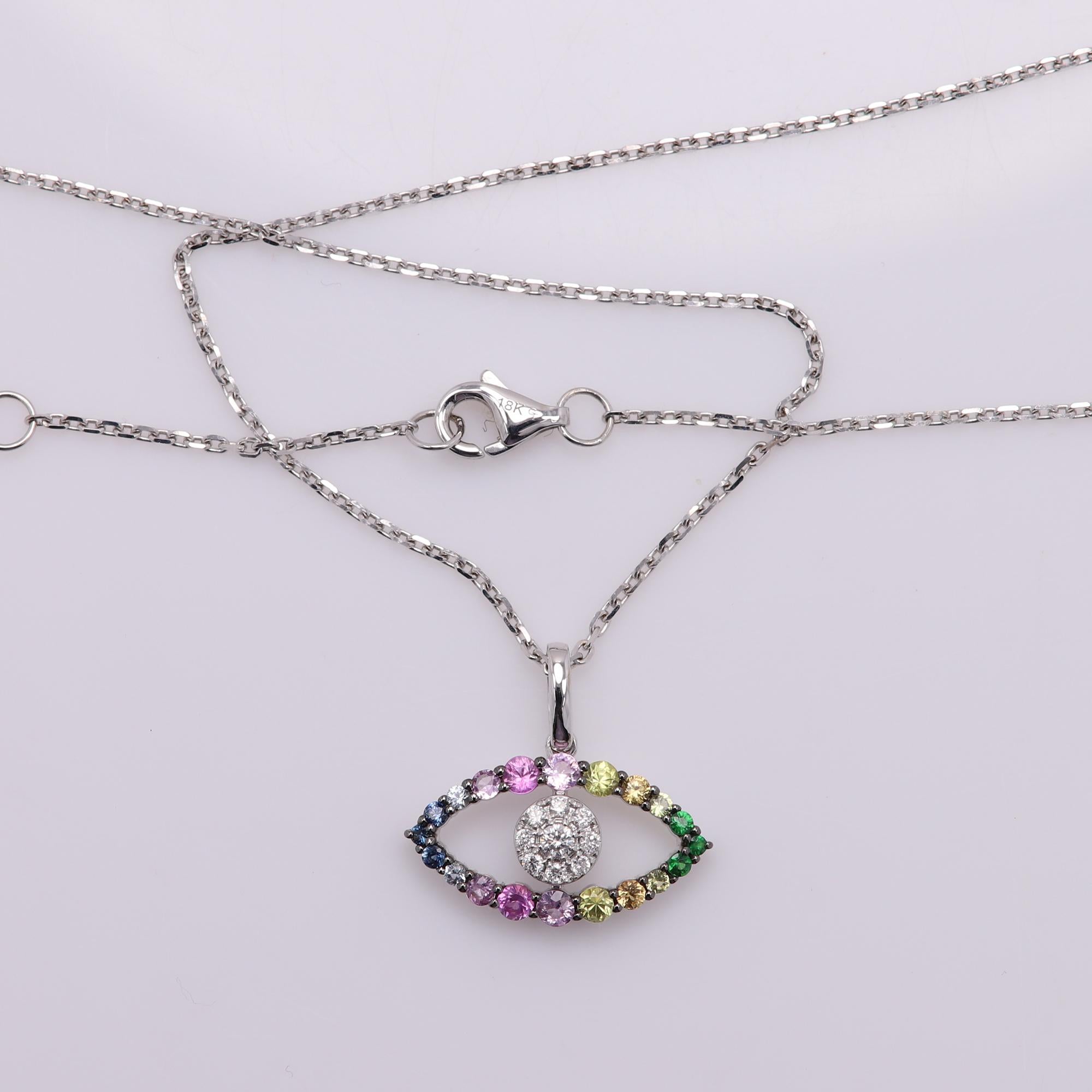 Colgante Ojo de Mal de Oro de 18 Kilates Colores Brillantes Ojo de Mal Multicolor en venta 2
