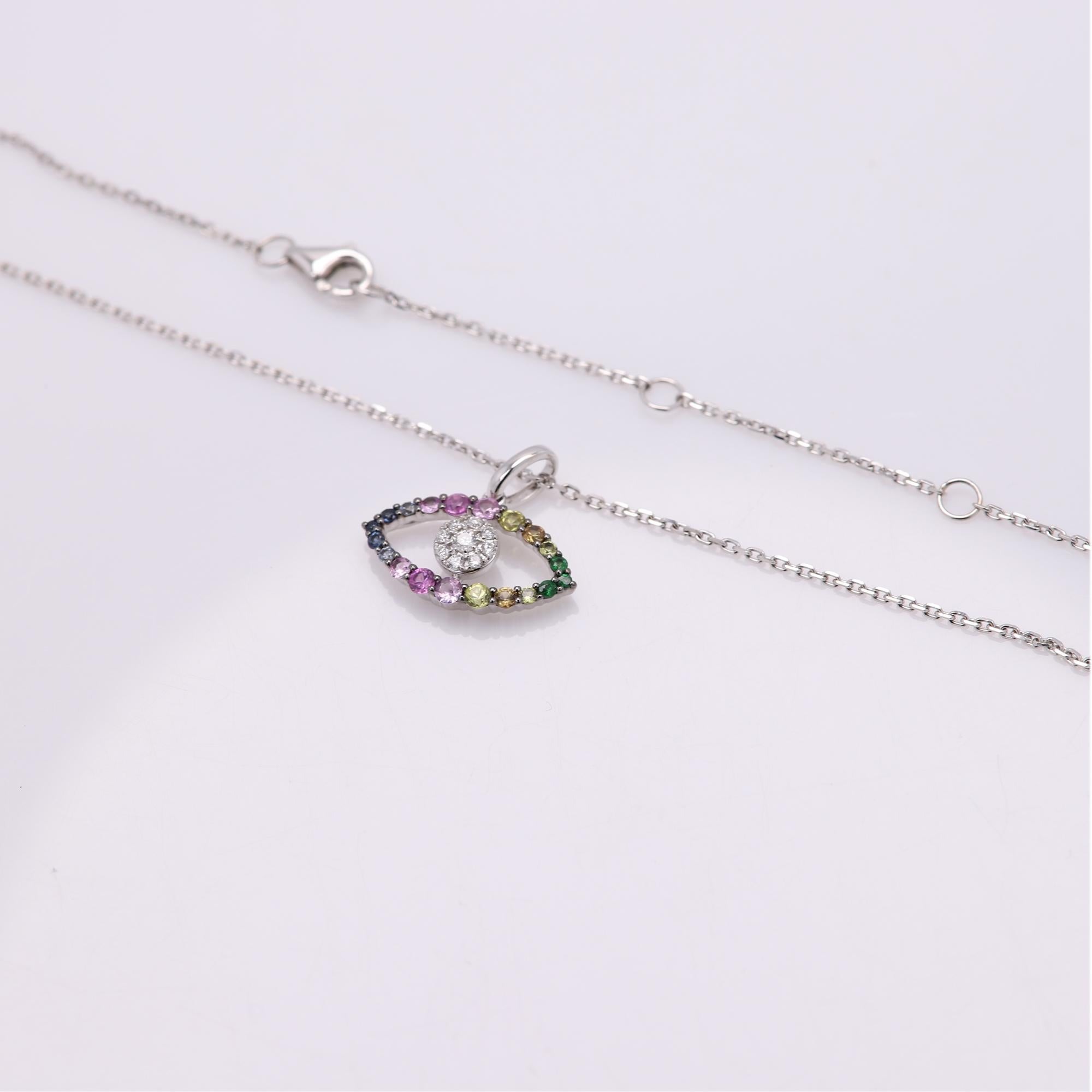 Colgante Ojo de Mal de Oro de 18 Kilates Colores Brillantes Ojo de Mal Multicolor en venta 4