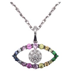 18 Karat Gold Evil Eye Brilliant Colors Evil Eye Multi Color Eye Pendant