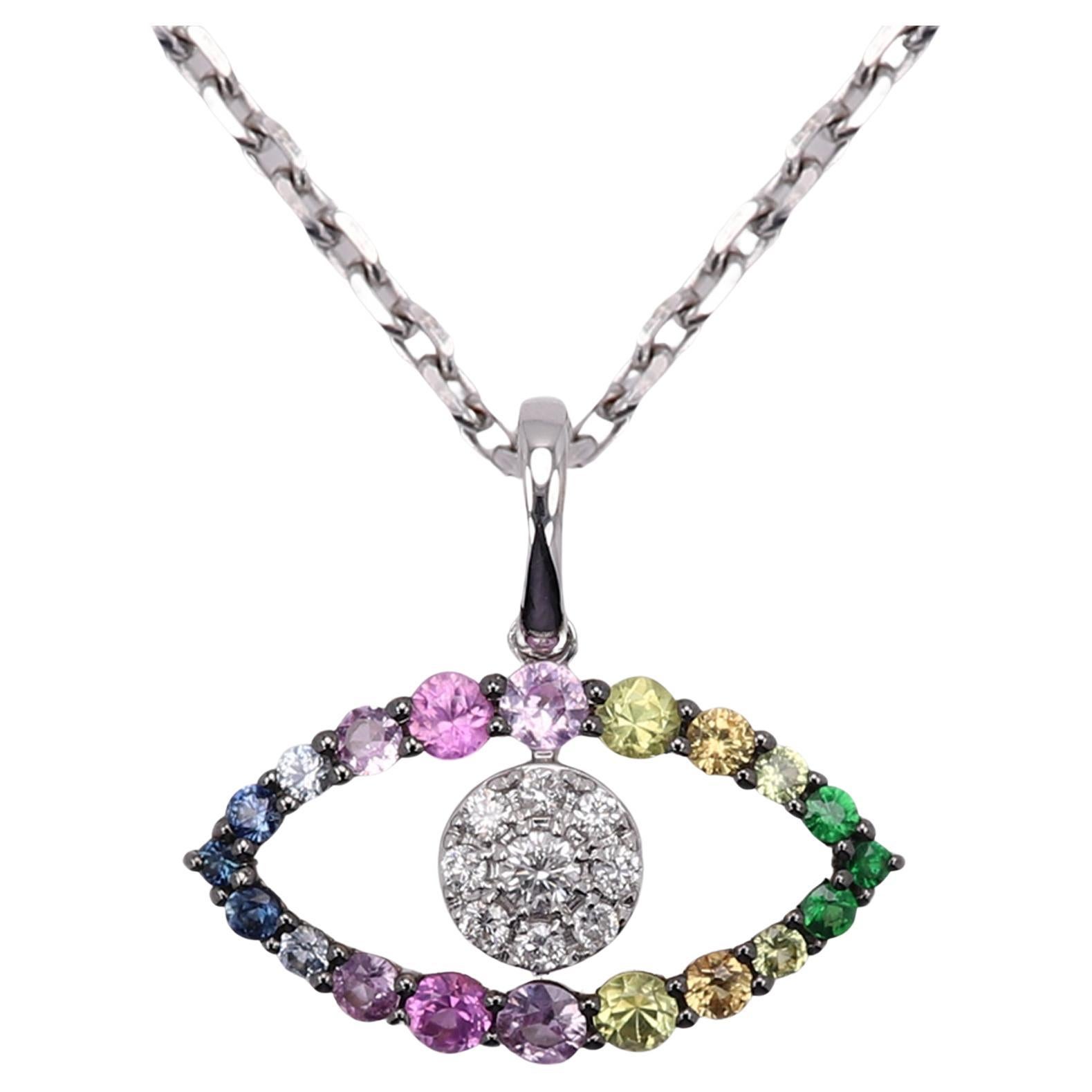 Gold Evil Eye Brilliant Colors Evil Eye Multi Color Eye Pendant 18 Karat  For Sale