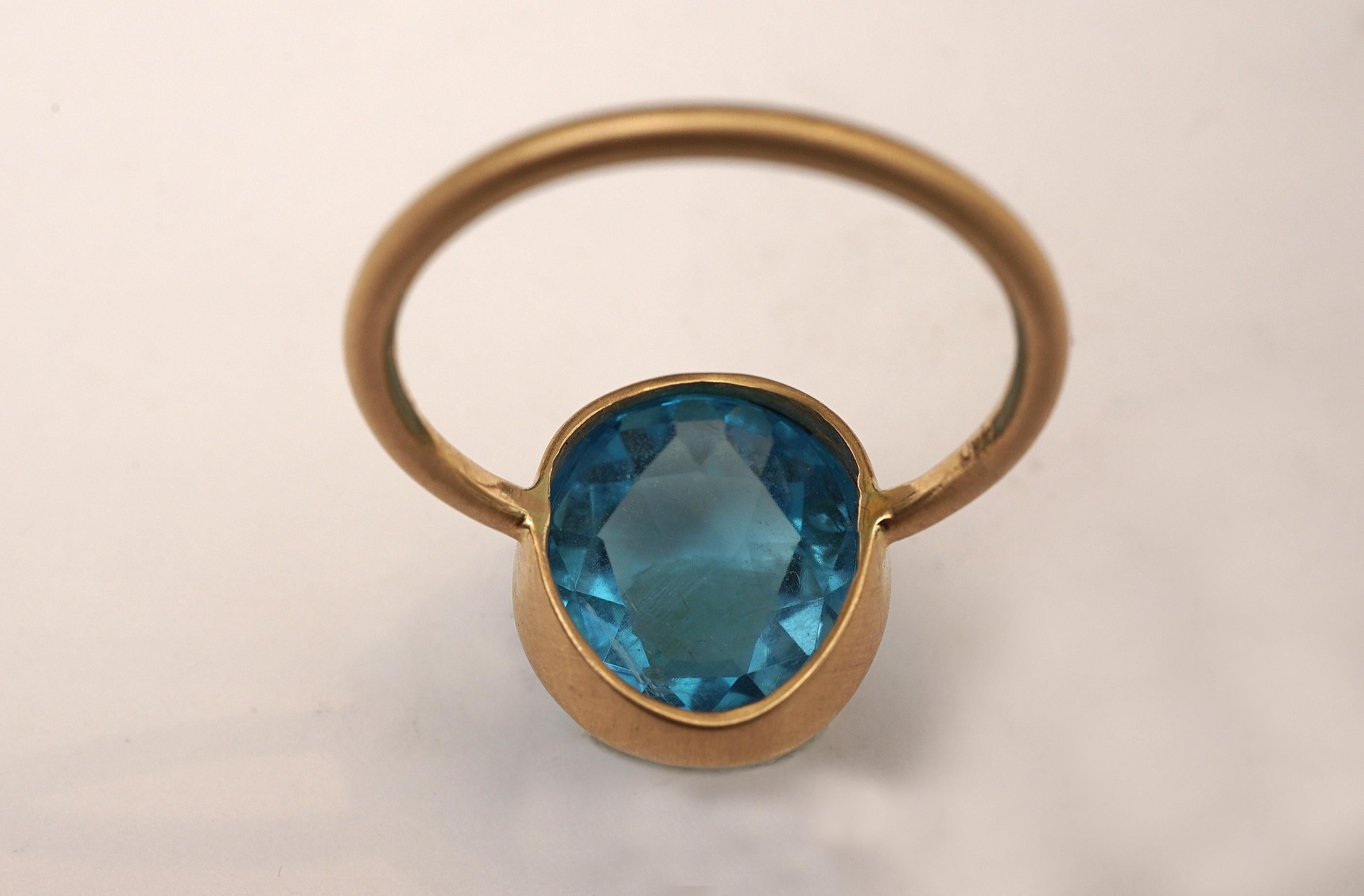 18 Karat Gold Faceted and Domed Blue Topaz Ring 2
