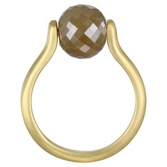 18 Karat Gold Faceted Milky Diamond Bead Ring - 11 Carats