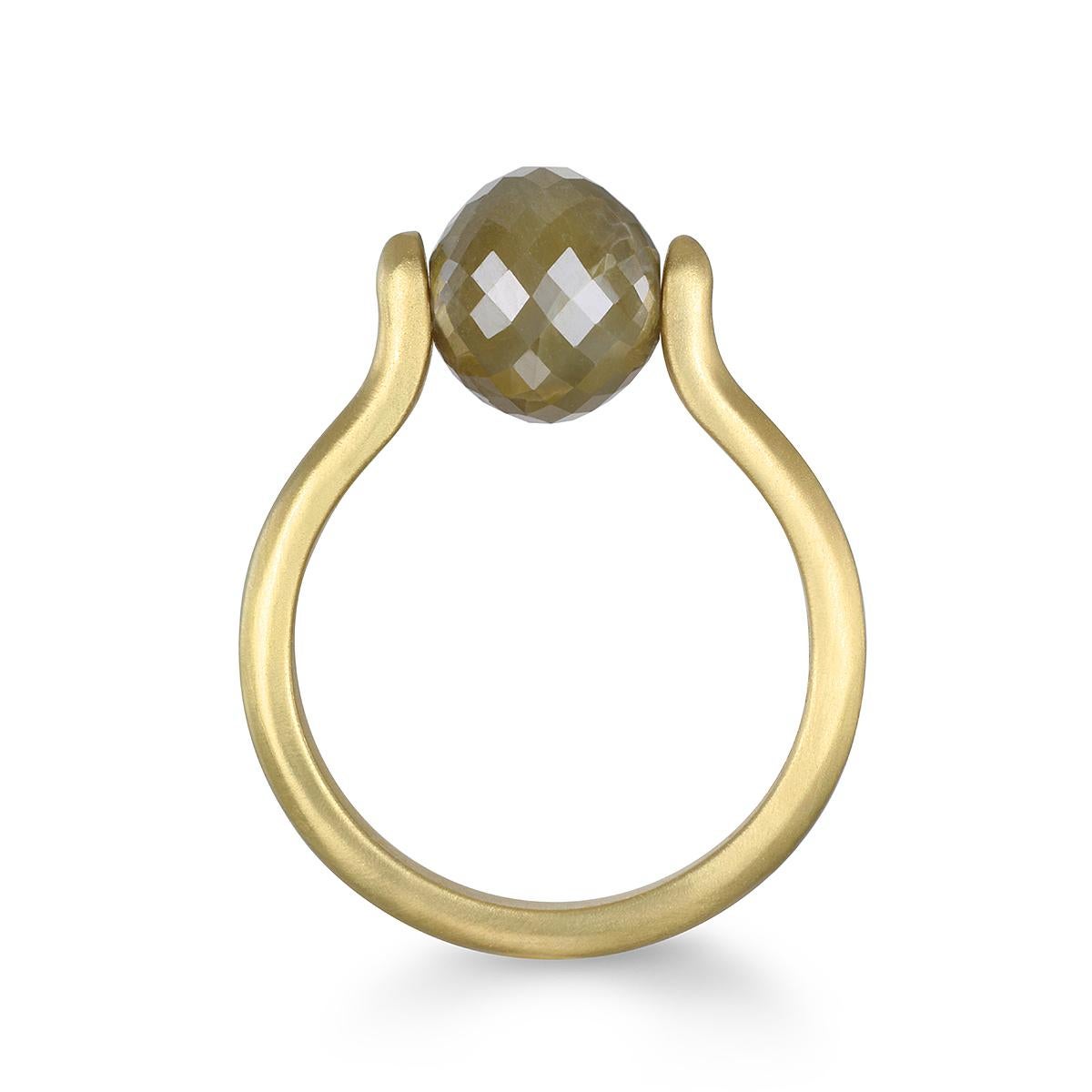 Faye Kim's 18 Karat Gold Faceted Milky Diamond Bead Ring, with its beautiful color, size, luster and matte finish, is both sophisticated and timeless! Perfect as a fashion/cocktail ring or engagement ring.

Diamond: 9.8 carats, 8.9mm
Size 8 (Can be