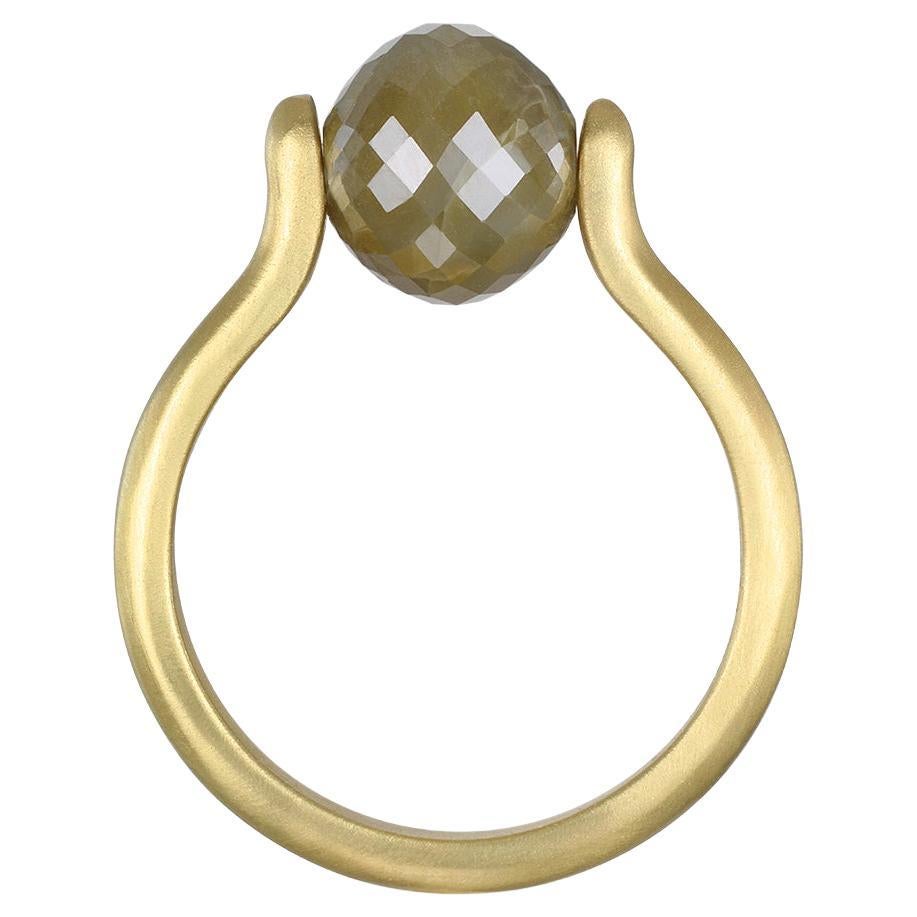 18 Karat Gold Faceted Milky Diamond Bead Ring - 9.8 Carats For Sale